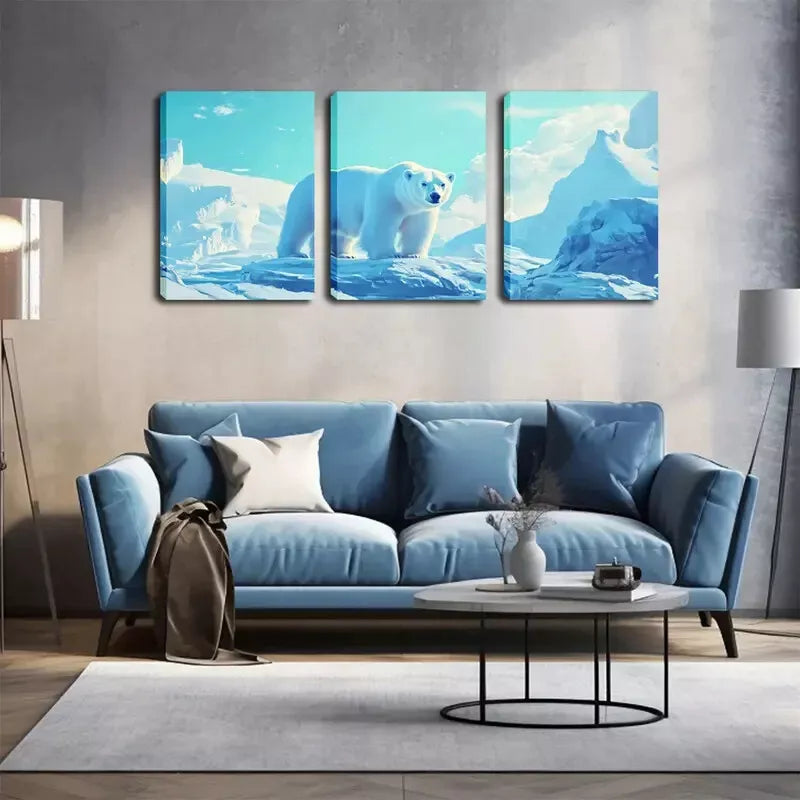 3pcs Polar Bear Above Glacier Wall Art Set Canvas Framed 40x60cm - High Quality Print 100% Australian Made Wall Canvas Ready to Hang