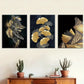 3pcs   Black & Golden Leaf Designs,  Metal Print Ready to Hang Art
