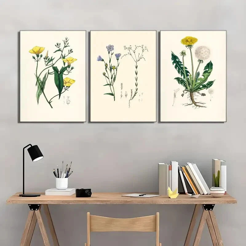 3pcs Environment Herbal Art Floral Poster Metal Print Ready to Hang Art