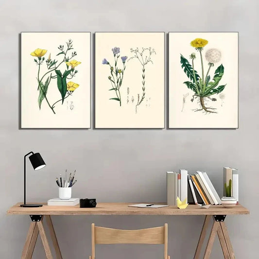 3pcs Environment Herbal Art Floral Poster Metal Print Ready to Hang Art