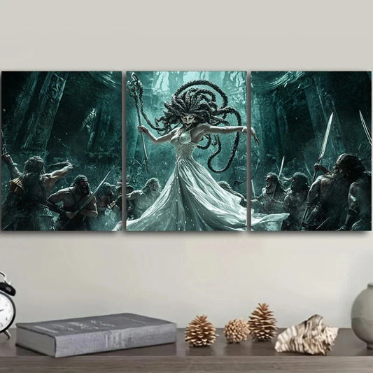 3pcs Modern Figure Gangster Light Blue & Black Metal Print Ready to Hang Art