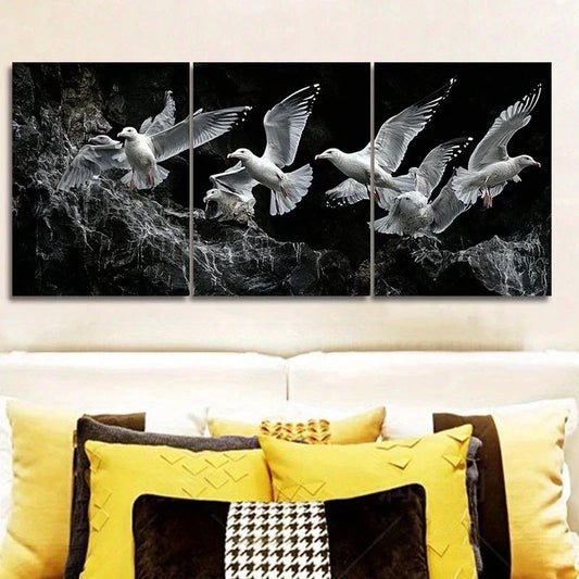 3pcs Seagull Luxurious Design Flying Pigeons Metal Print Ready to Hang Art