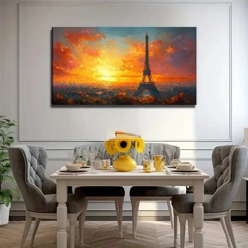 Paris Tower At Sunset Wall Art Canvas Office Home Room Framed 120x60cm