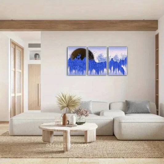 3pcs Sika deer, golden mountains, and golden trees Metal Print Ready to Hang Art