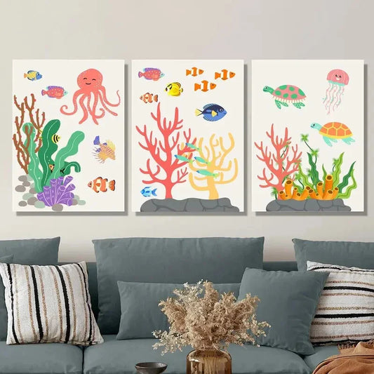 3pcs underwater scene painting colorful sea Metal Print Ready to Hang Art