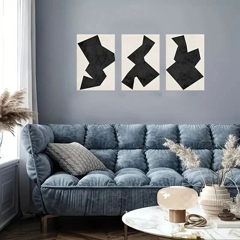 3pcs Modern Abstract Black Polygons, Metal Print Ready to Hang Art