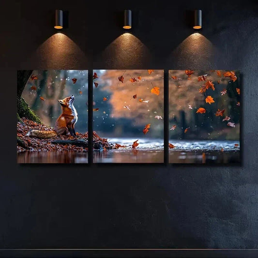 3pcs A Red Fox Is Sitting on River Bank Wall Art Set Canvas Framed 40x60cm - High Quality Print 100% Australian Made Wall Canvas Ready to Hang