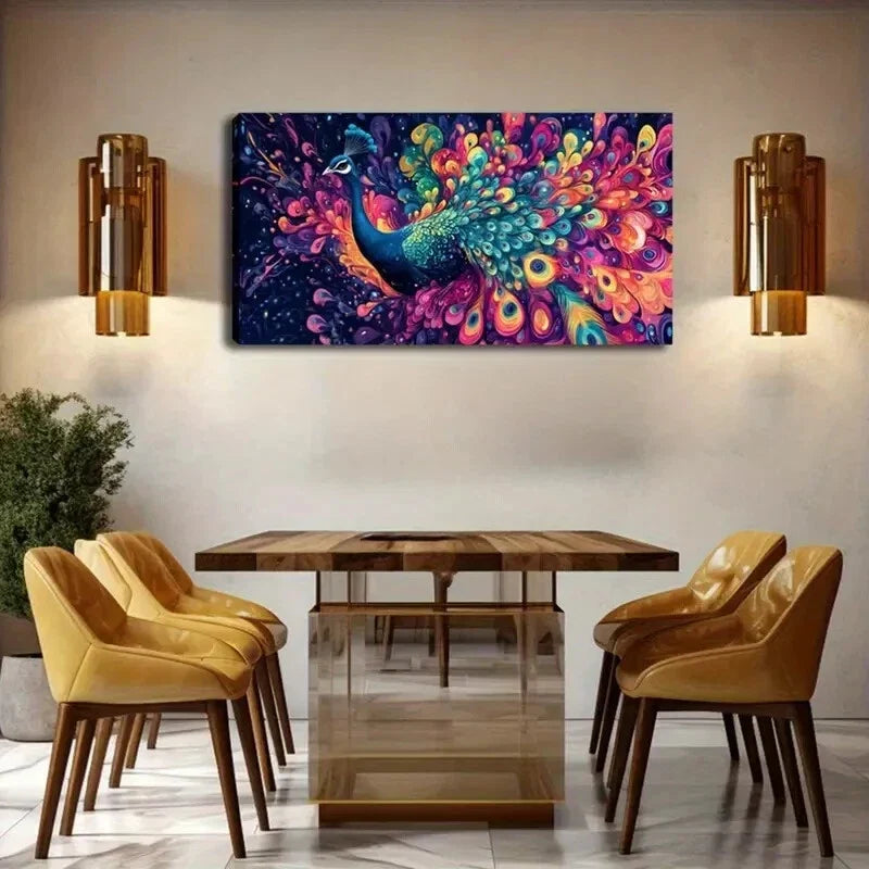 Vibrant Peacock Feathers Dreamy Wall Art Canvas Office Home Room Framed 120x60cm