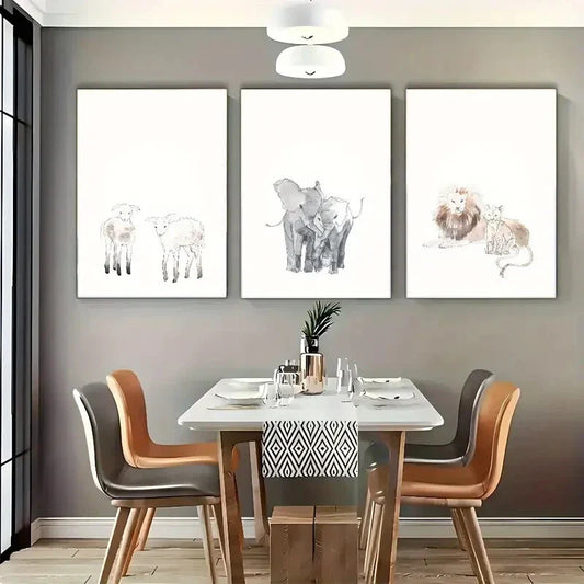 3pcs Artwork Of Cute Animals Art Dormitory Metal Print Ready to Hang Art
