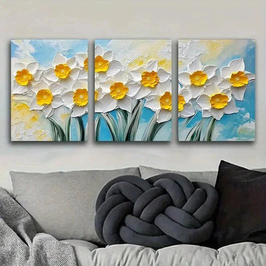 3pcs Luxurious Daffodils Colorful Nature Perfect Wall Art Set Canvas Framed 40x60cm - High Quality Print 100% Australian Made Wall Canvas Ready to Hang