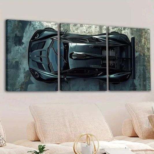 3pcs Vintage Fashion Black Cool Sports Car Gray Wall Art Set Canvas Framed 40x60cm - High Quality Print 100% Australian Made Wall Canvas Ready to Hang
