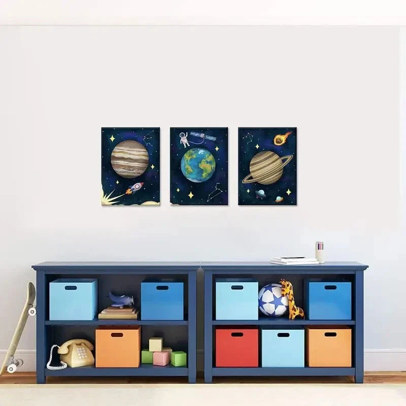 3pcs Abstract Universe & Planets Theme  Metal Print Ready to Hang Art