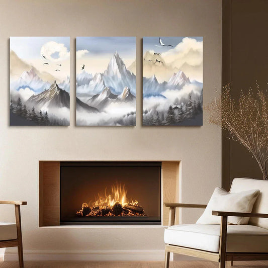 3pcs Mountain Exquisite Snowy Mountain Metal Print Ready to Hang Art