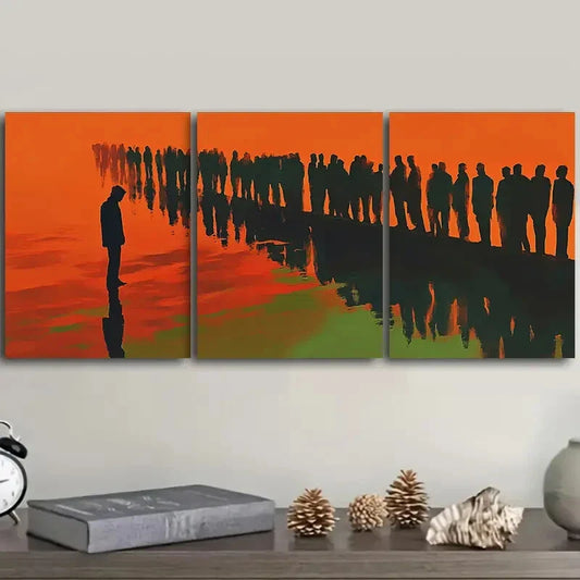 3pcs The man on the ripples Art Painting Metal Print Ready to Hang Art