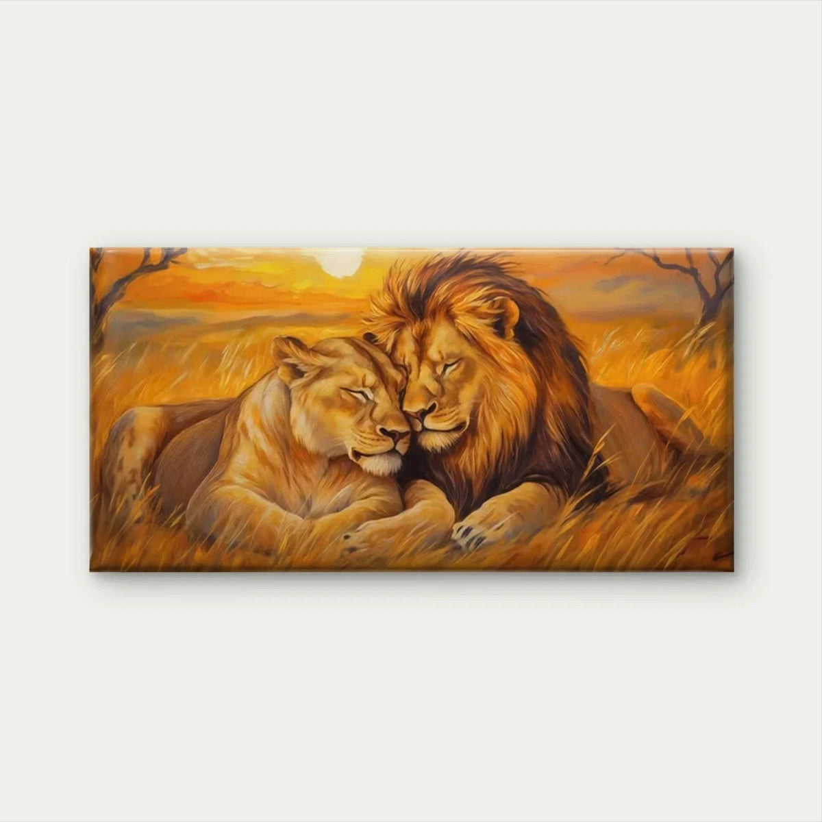 Romantic Lion Couple Wall Art Canvas Office Home Room Framed 120x60cm