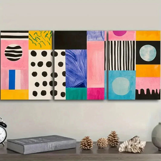 3pcs  Vibrant Abstract Colorful Geometric  Metal Print Ready to Hang Art
