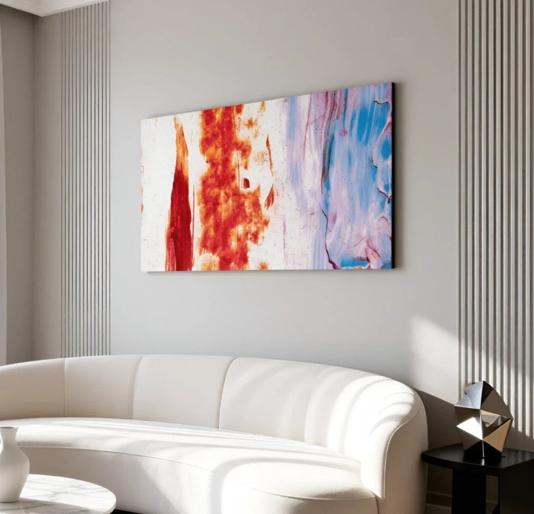 Red, White, and Blue Abstract Paint Wall Art Canvas Office Home Framed 120x60cm