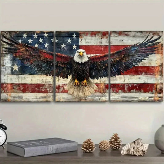 3pcs The eagle in front of the American flag Metal Print Ready to Hang Art