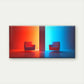 Minimalist Chair Red and Blue Wall Art Canvas Office Home Room Framed 80x45cm