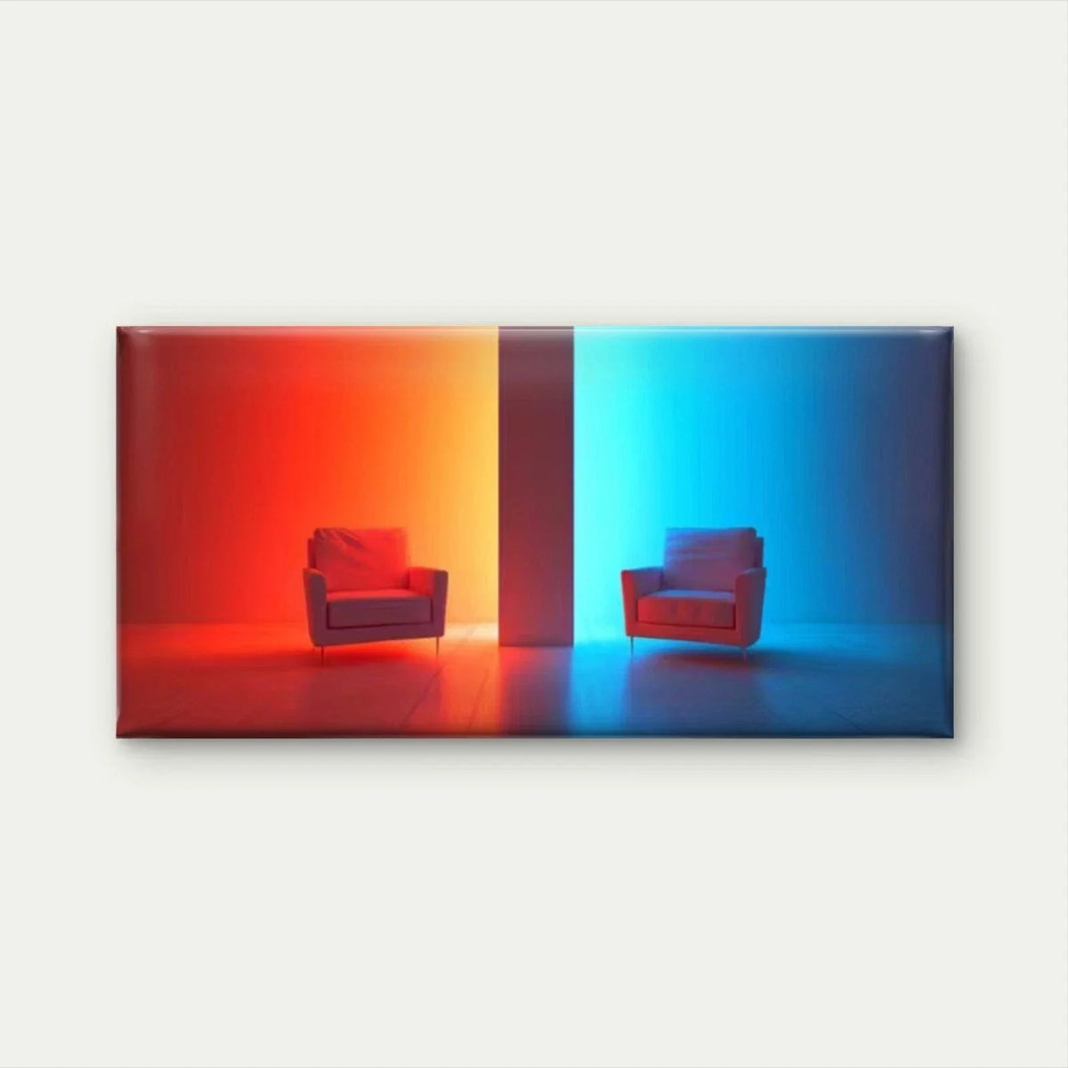 Minimalist Chair Red and Blue Wall Art Canvas Office Home Room Framed 80x45cm
