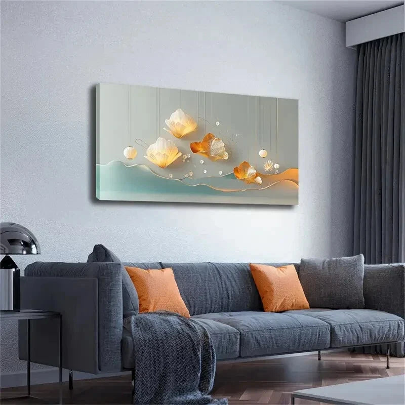 White Flowers And Lanterns Wall Art Canvas Office Home Room Framed 120x60cm