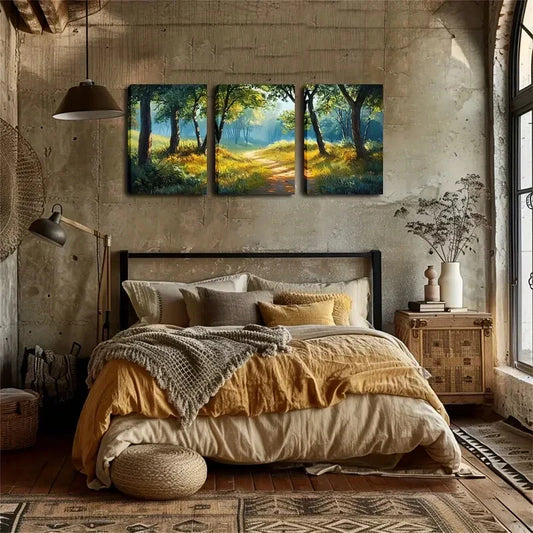 3pcs Serene Forest Pathway Wall Art Set Canvas Framed 40x60cm - High Quality Print 100% Australian Made Wall Canvas Ready to Hang