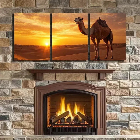 3pcs Camels in the Desert Decoration Wall Art Set Canvas Framed 40x60cm - High Quality Print 100% Australian Made Wall Canvas Ready to Hang