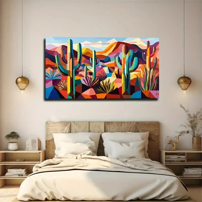 Abstract Cactus Unique Wall Art Canvas Office Home Room Framed 120x60cm