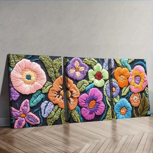 3pcs Abstract flower patterns  Wall Art Set Canvas Framed 40x60cm - High Quality Print 100% Australian Made Wall Canvas Ready to Hang