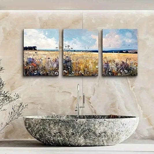 3pcs  field landscape painting abstract  Metal Print Ready to Hang Art