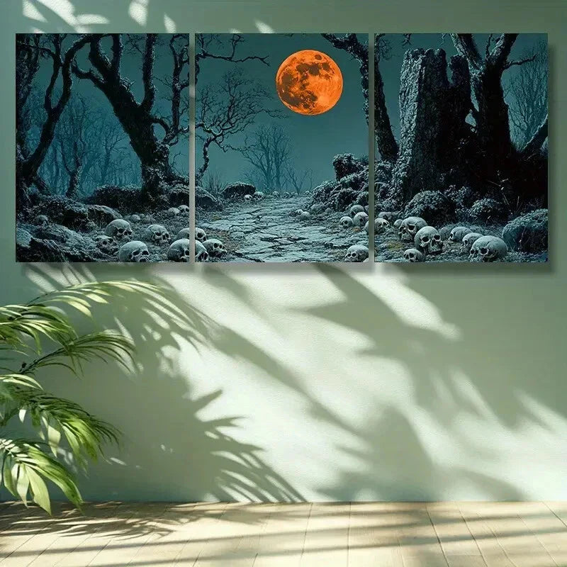 3pcs Path, skeleton Art Painting  Metal Print Ready to Hang Art
