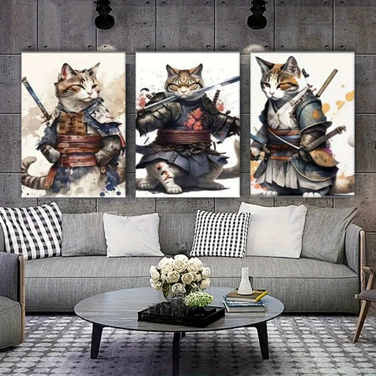 3pcs Warrior Cat Fantasy Modern Metal Print Ready to Hang Art