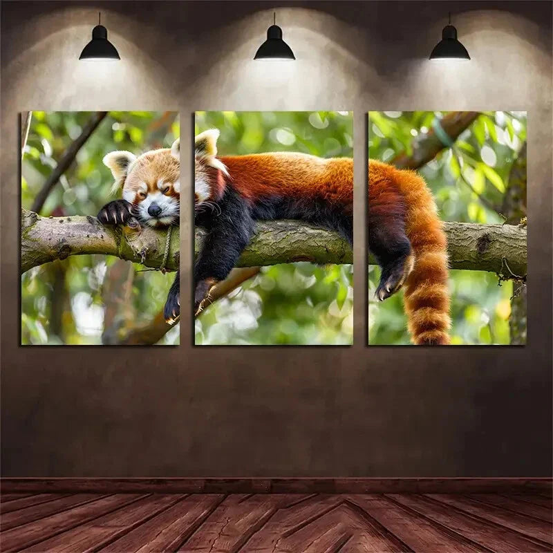 3pcs Nature Animal Sleeping On Tree Branch Metal Print Ready to Hang Art