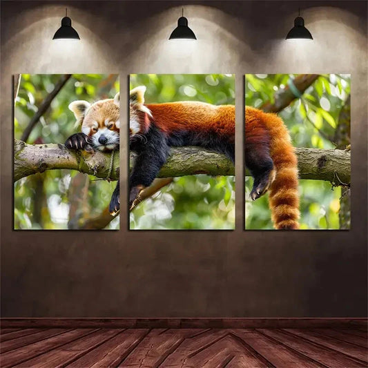 3pcs Nature Animal Sleeping On Tree Branch Metal Print Ready to Hang Art