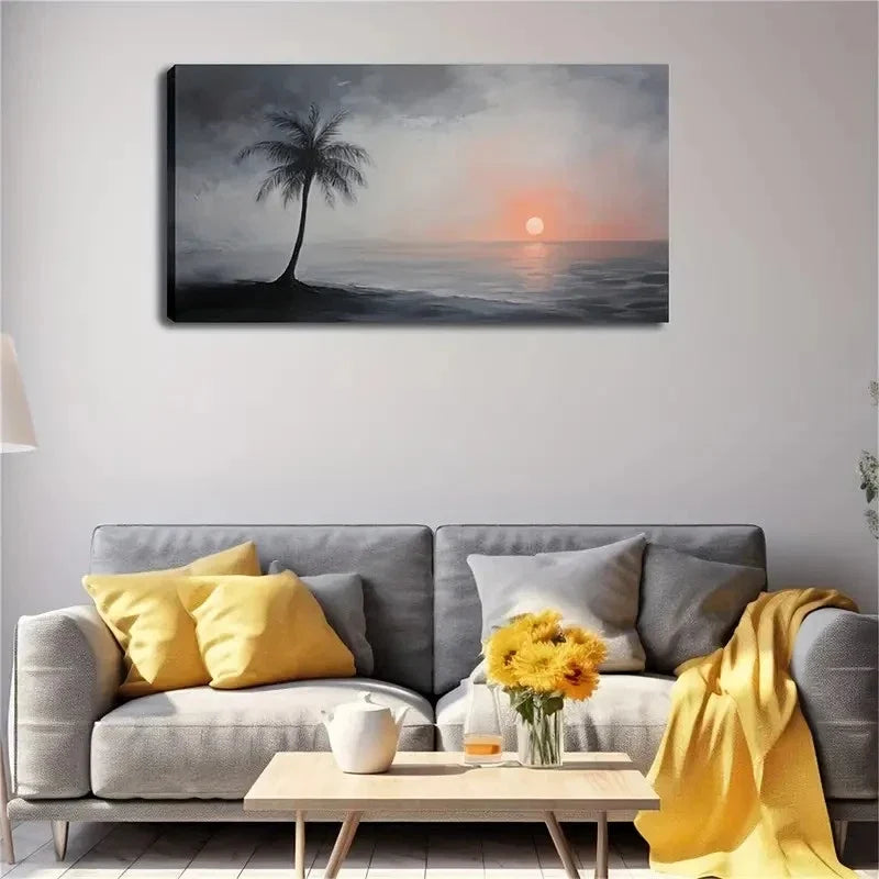 Tranquil Sunset With Palm Tree Wall Art Canvas Office Home Room Framed 120x60cm