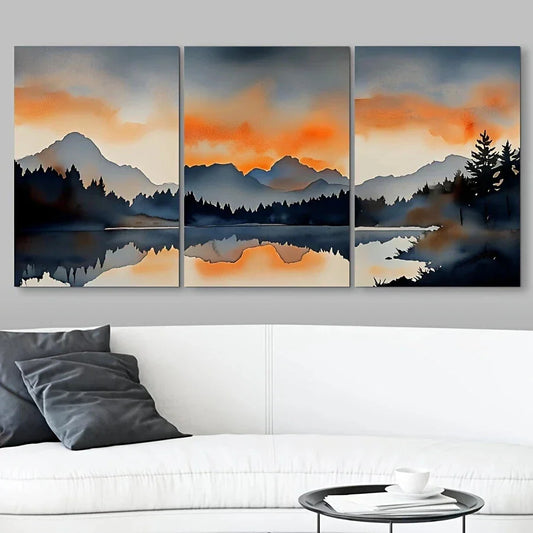 3pcs Contemporary Style Modern Landscape Metal Print Ready to Hang Art