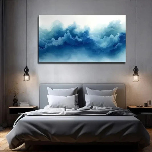 Blue Smoke Painting Wall Art Canvas Office Home Room Framed 120x60cm