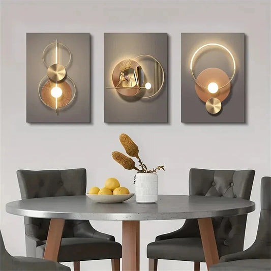 3pcs painting geometric and Golden deer  Metal Print Ready to Hang Art