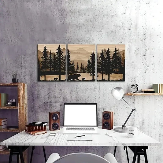 3pcs Featuring Bear Designs for Rustic Metal Print Ready to Hang Art