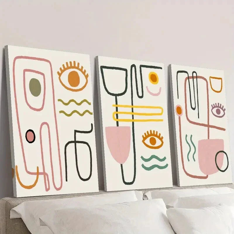 3pcs  Minimalist Line Drawings of Human Faces Wall Art Set Canvas Framed 40x60cm - High Quality Print 100% Australian Made Wall Canvas Ready to Hang