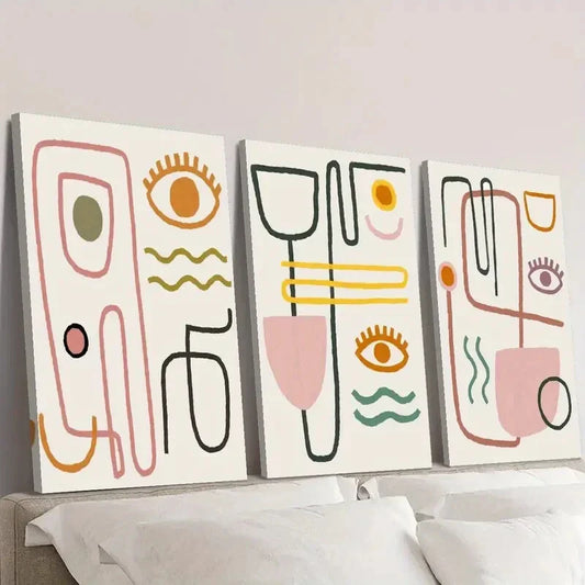 3pcs  Minimalist Line Drawings of Human Faces Wall Art Set Canvas Framed 40x60cm - High Quality Print 100% Australian Made Wall Canvas Ready to Hang