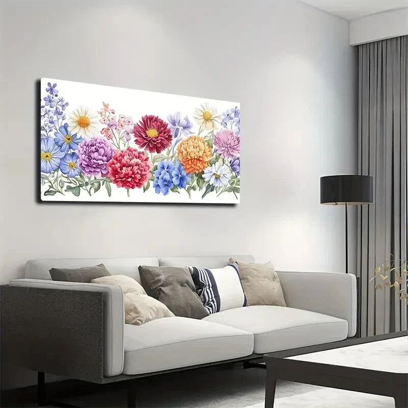 Vibrant Watercolor Floral Wall Art Canvas Office Home Room Framed 120x60cm