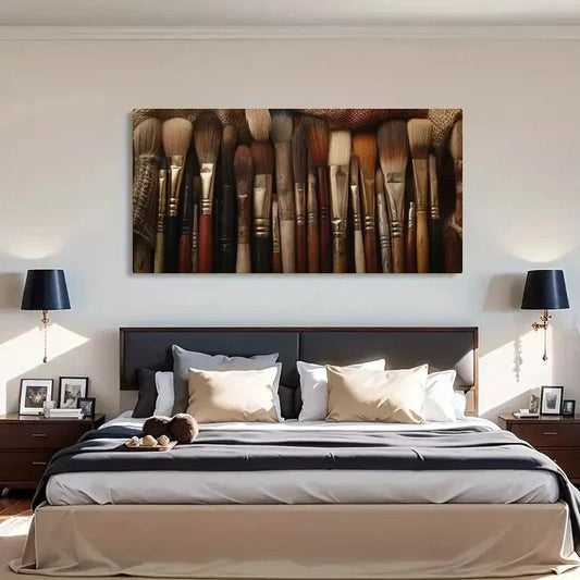 Vintage Brushes & Wooden Handle Wall Art Canvas Office Home Room Framed 120x60cm