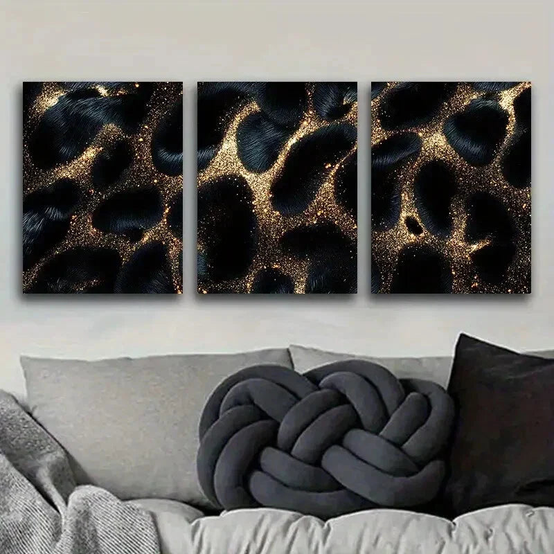 3pcs Black leopard print Art Painting Metal Print Ready to Hang Art