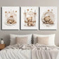 3pcs Neutral Bear Cute Animal Moon and Star Metal Print Ready to Hang Art