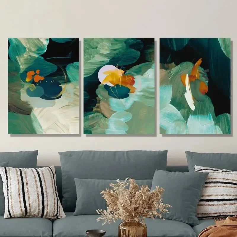 3pcs  Abstract Green, Simple Green, Metal Print Ready to Hang Art