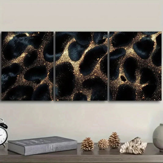 3pcs Black leopard print Art Painting Metal Print Ready to Hang Art