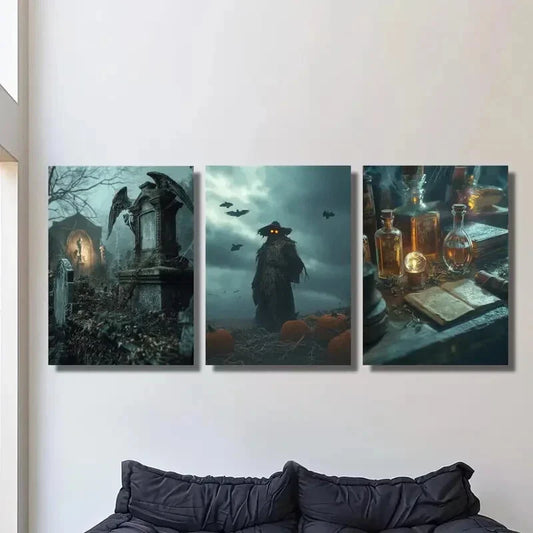 3pcs The angel cemetery, the weird scarecrow  Metal Print Ready to Hang Art