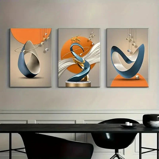 3pcs Modern Geometric Creative Abstract Metal Print Ready to Hang Art