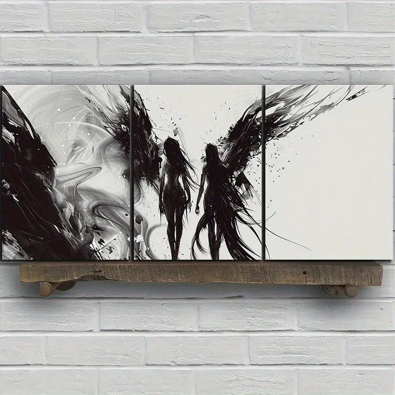 3pcs Traditional And Modern Black & White Wings Metal Print Ready to Hang Art